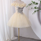 Cute Homecoming Dress Sheer Straps Beaded Applique Lace Short Prom Dress Back to School Outfits Party Dress  D6062