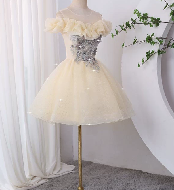 Cute Homecoming Dress Sheer Straps Beaded Applique Lace Short Prom Dress Back to School Outfits Party Dress  D6062