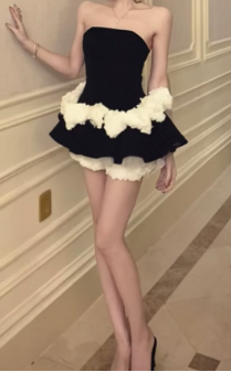 Chic Homecoming Dress Strapless Cascade Lace Short Prom Dress Back to School Outfits Party Dress  D6063
