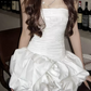 Chic Homecoming Dress Strapless Shirred Cascade Short Prom Dress Back to School Outfits Party Dress  D6068