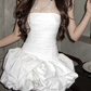 Chic Homecoming Dress Strapless Shirred Cascade Short Prom Dress Back to School Outfits Party Dress  D6068