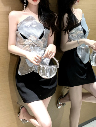 Pretty Homecoming Dress Strapless Flower Hugging Short Prom Dress Back to School Outfits Party Dress  D6071