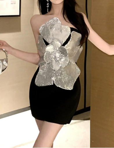 Pretty Homecoming Dress Strapless Flower Hugging Short Prom Dress Back to School Outfits Party Dress  D6071