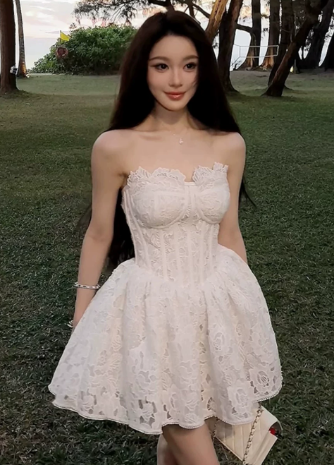 New Homecoming Dress Strapless Applique Short Prom Dress Back to School Outfits Party Dress  D6073