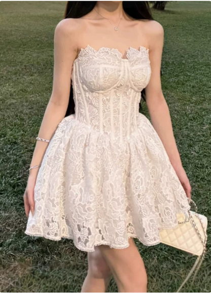 New Homecoming Dress Strapless Applique Short Prom Dress Back to School Outfits Party Dress  D6073