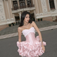 Sweet Homecoming Dress Strapless Lace Flouning Cascade Short Prom Dress Back to School Outfits Party Dress  D6074