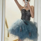Pretty Homecoming Dress Sweetheart Tulle Beaded Draped Short Prom Dress Back to School Outfits Party Dress  D6076