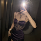 Chic Homecoming Dress Spaghetti Straps Lace Pleated Rhinestone Short Prom Dress Back to School Outfits Party Dress  D6077