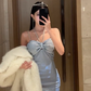 Shimmering Homecoming Dress Spaghetti Straps Halter Sequins Hugging Short Prom Dress Back to School Outfits Party Dress  D6078