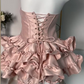 Sweet Homecoming Dress Strapless Cascade Bowknot Flouncing Short Prom Dress Back to School Outfits Party Dress  D6079