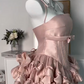 Sweet Homecoming Dress Strapless Cascade Bowknot Flouncing Short Prom Dress Back to School Outfits Party Dress  D6079