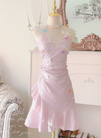 Cuteute Homecoming Dress Spaghetti Straps Sequins Pleated Prom Dress Back to School Outfits Party Dress  D6119