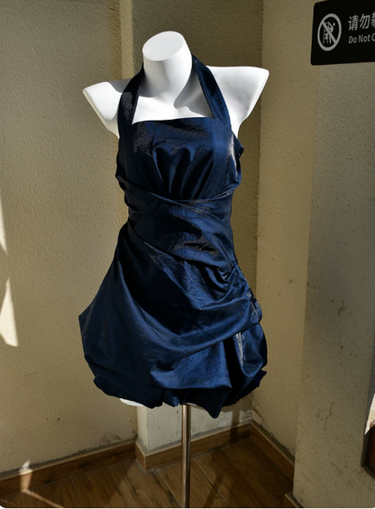 Pretty Homecoming Dress Halter Fold Prom Dress Back to School Outfits Party Dress  D6151