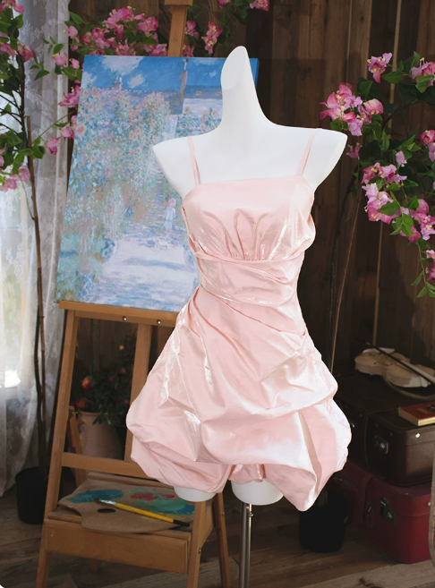 Pretty Homecoming Dress Halter Fold Prom Dress Back to School Outfits Party Dress  D6151