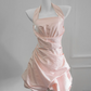 Pretty Homecoming Dress Halter Fold Prom Dress Back to School Outfits Party Dress  D6151