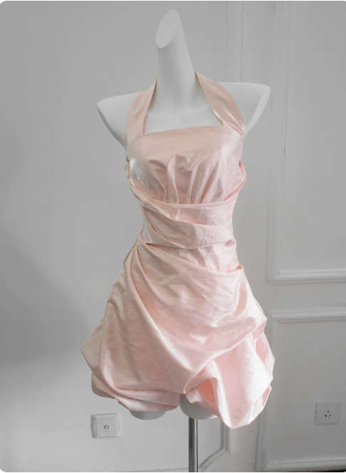 Pretty Homecoming Dress Halter Fold Prom Dress Back to School Outfits Party Dress  D6151