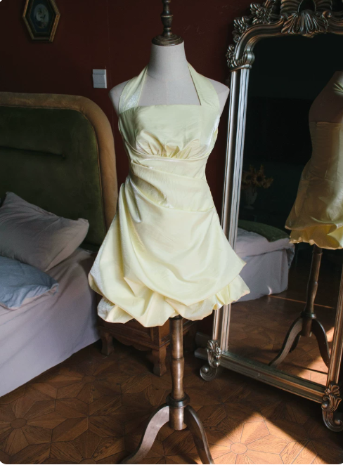 Pretty Homecoming Dress Halter Fold Prom Dress Back to School Outfits Party Dress  D6151