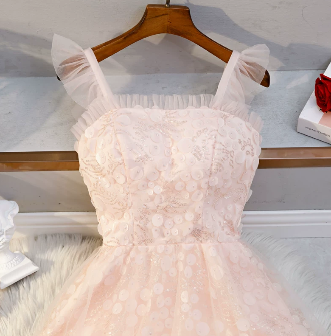 New Homecoming Dress Asymmetric Beading Tulle Prom Dress Back to School Outfits Party Dress  D6153