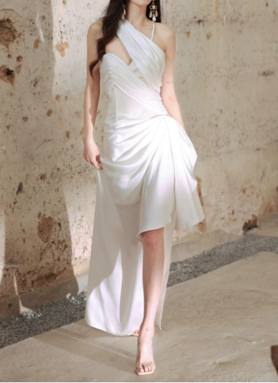 New Homecoming Dress Asymmetic Cascade Fold Prom Dress Back to School Outfits Party Dress  D6158