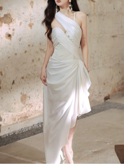 New Homecoming Dress Asymmetic Cascade Fold Prom Dress Back to School Outfits Party Dress  D6158