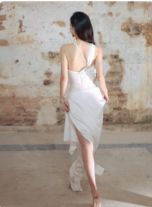 New Homecoming Dress Asymmetic Cascade Fold Prom Dress Back to School Outfits Party Dress  D6158