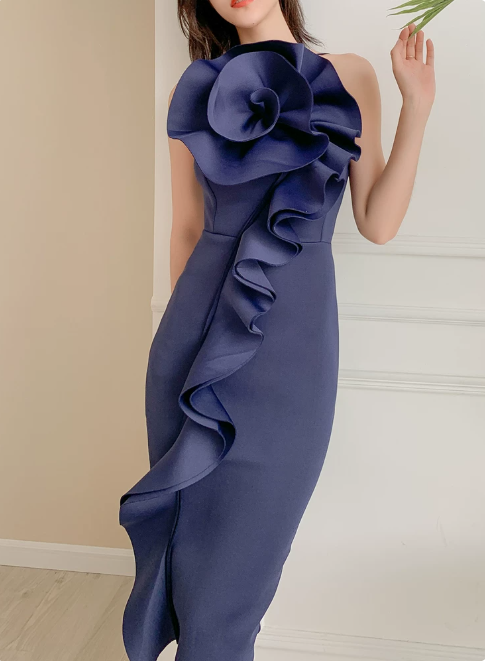 Elegant Homecoming Dress Asymmetic Flowers Prom Dress Back to School Outfits Party Dress  D6160