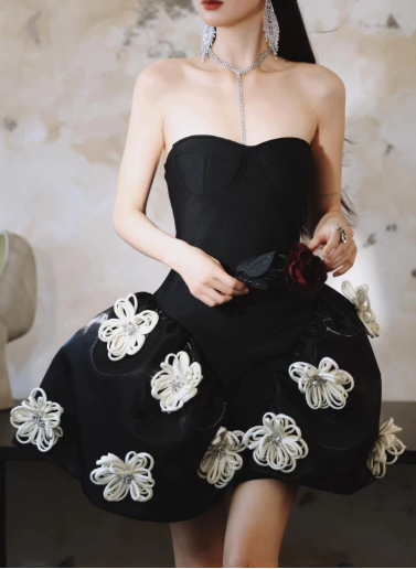Fashionable Homecoming Dress Strapless Flowers Tulle Prom Dress Back to School Outfits Party Dress  D6166