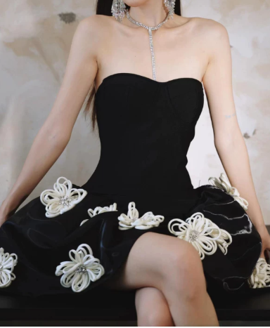 Fashionable Homecoming Dress Strapless Flowers Tulle Prom Dress Back to School Outfits Party Dress  D6166