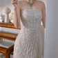 Shimmering Homecoming Dress Strapless Pearl Tassel Prom Dress Back to School Outfits Party Dress  D6167