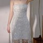 Shimmering Homecoming Dress Strapless Pearl Tassel Prom Dress Back to School Outfits Party Dress  D6167