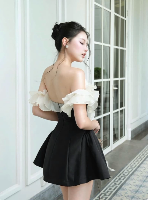 Charming Homecoming Dress Strapless Flower Prom Dress Back to School Outfits Party Dress  D6197