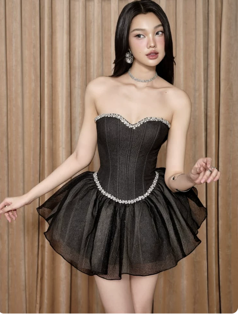 Charming Homecoming Dress Sweetheart Rinestone Tulle Prom Dress Back to School Outfits Party Dress  D6198