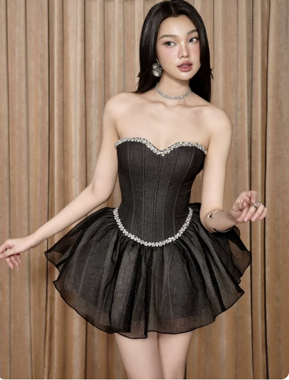Charming Homecoming Dress Sweetheart Rinestone Tulle Prom Dress Back to School Outfits Party Dress  D6198
