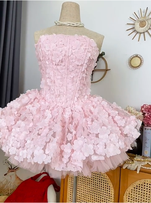 Elegant Homecoming Dress Strapless Cascade Butterfly Prom Dress Back to School Outfits Party Dress  D6205