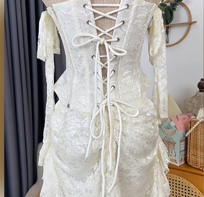 New Homecoming Dress Sweetheart Hi-Lo Pearl Lace Prom Dress Back to School Outfits Party Dress  D6196