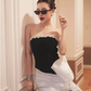 Charming Homecoming Dress Strapless Rinestone Hi-Lo Bowknot Prom Dress Back to School Outfits Party Dress  D6199