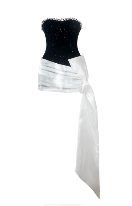 Charming Homecoming Dress Strapless Rinestone Hi-Lo Bowknot Prom Dress Back to School Outfits Party Dress  D6199