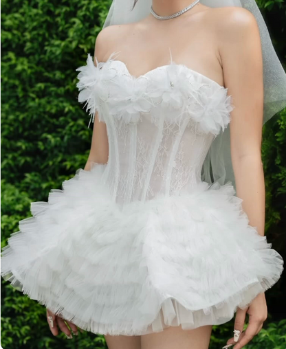 Chic Homecoming Dress Sweetheart Lace Cascade Prom Dress Back to School Outfits Party Dress  D6207