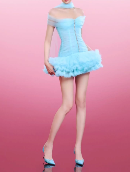 New Homecoming Dress Strapless Lace Cascade Prom Dress Back to School Outfits Party Dress  D6209