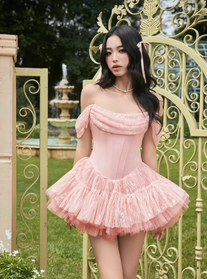New Homecoming Dress Off the Shoulder Lace Cascade Prom Dress Back to School Outfits Party Dress  D6210