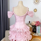 New Homecoming Dress Spaghetti Strap Tulle Cascade Prom Dress Back to School Outfits Party Dress  D6212