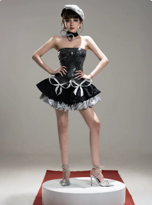 Cool Homecoming Dress Spaghetti Strap Sequin Cascade Prom Dress Back to School Outfits Party Dress  D6217
