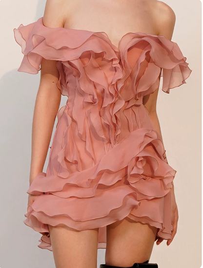 New Homecoming Dress Off the Shoulder Flouncing Cascade Prom Dress Back to School Outfits Party Dress  D6218