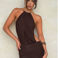 Simple Homecoming Dress Halter Pleated Prom Dress Back to School Outfits Party Dress  D6220