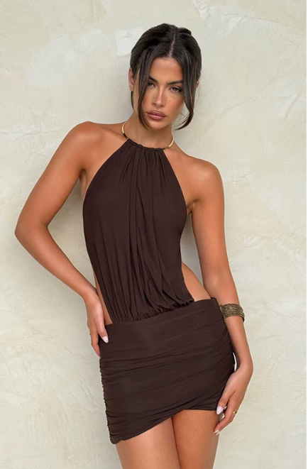 Simple Homecoming Dress Halter Pleated Prom Dress Back to School Outfits Party Dress  D6220