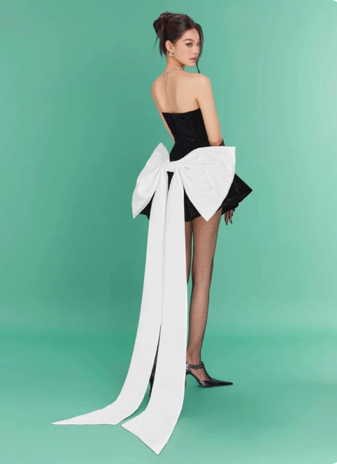 Pretty Homecoming Dress Sweetheart Bowknot Rinestone Hi-Lo Prom Dress Back to School Outfits Party Dress  D6233