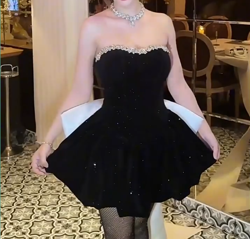 Pretty Homecoming Dress Sweetheart Bowknot Rinestone Hi-Lo Prom Dress Back to School Outfits Party Dress  D6233