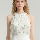 New Homecoming Dress Halter Flower Beaded Prom Dress Back to School Outfits Party Dress  D6238