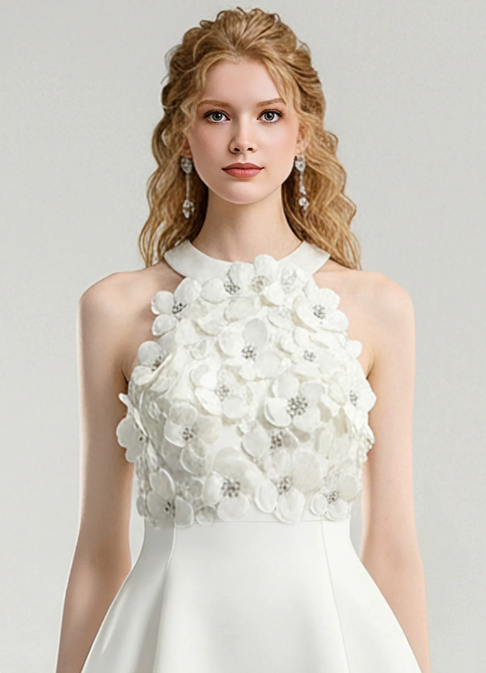 New Homecoming Dress Halter Flower Beaded Prom Dress Back to School Outfits Party Dress  D6238