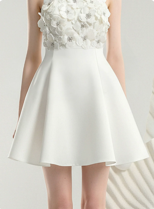 New Homecoming Dress Halter Flower Beaded Prom Dress Back to School Outfits Party Dress  D6238